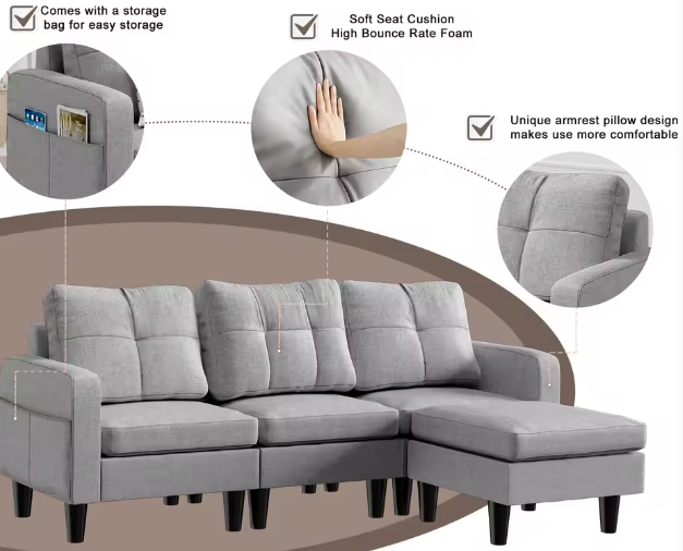 Modern Fabric L Shaped Sofa With Seat Recliner